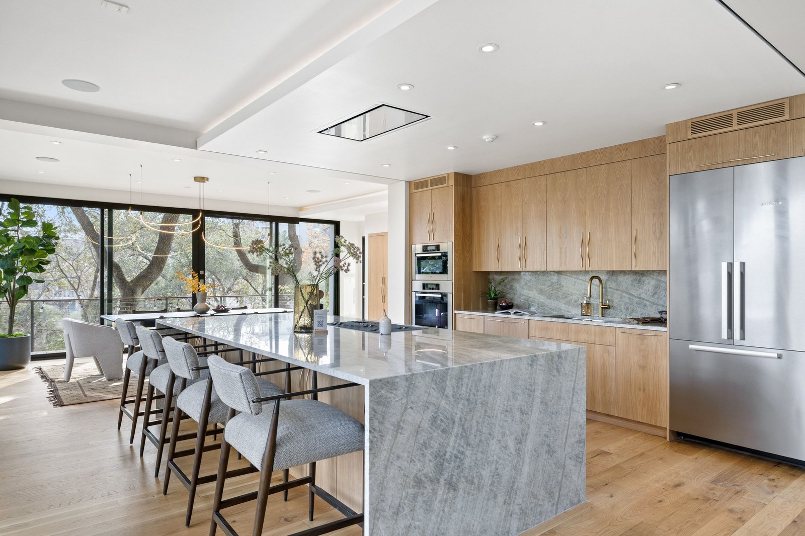 The restored kitchen at 6109 Mountain Villa, with stone Cara Keenan selected at the quarry.
