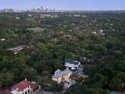 Skyline aerial at dusk