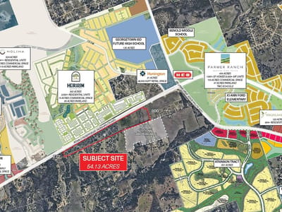 Aerial view - 000 Ronald W Reagan Blvd Aerial view with 54.13 acre development site at 000 Ronald W Reagan Blvd - North West Georgetown, Georgetown, TX