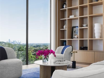 Living area with Floor-to-ceiling panoramic windows at 1003 The High Rd - 7 bed 8 bath home