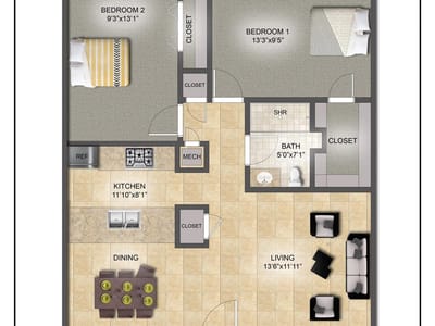 Living area at 1200 E 52nd ST Unit #209 - 2 bed 1 bath home