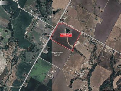 Aerial view with 104-acre property at 14315 FM 1100 Rd - Manor, TX