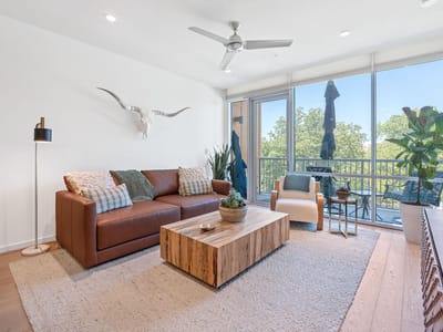 Primary bedroom at 1600 Barton Springs RD Unit #3406 - 2 bed 2 bath home