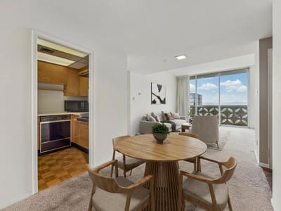 Primary bedroom at 1801 Lavaca St Unit #14K - 2 bed 2 bath home