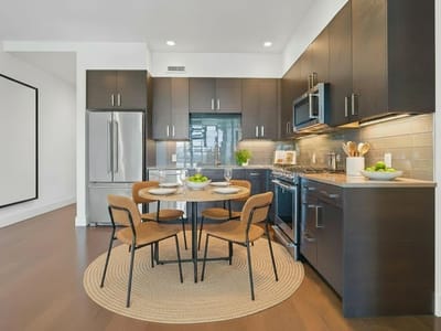 Primary bedroom at 222 West Ave Unit #1412 - 1 bed 1 bath home