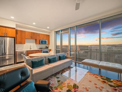 Primary bedroom at 222 West Ave Unit #1908 - 1 bed 1 bath home
