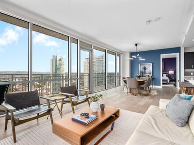 Primary bedroom at 222 West Ave Unit #2802 - 2 bed 2 bath home
