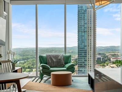 Primary bedroom at 301 West Ave Unit #2009 - 2 bed 2 bath home