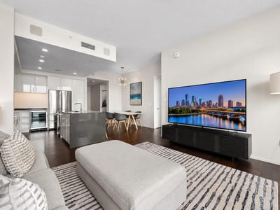 Primary bedroom at 301 West Ave Unit #3208 - 1 bed 1 bath home