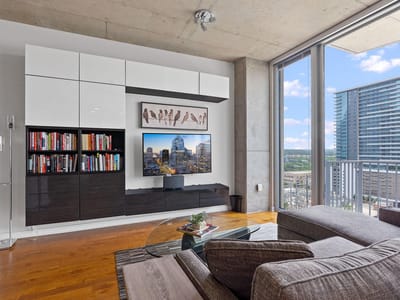 Primary bedroom at 360 Nueces St Unit #1310 - 1 bed 1 bath home