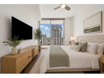 Primary bedroom at 360 Nueces St Unit #2704 - 2 bed 2 bath home