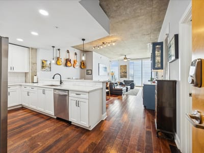 Primary bedroom at 360 Nueces St Unit #4009 - 2 bed 2 bath home