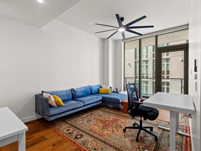 Primary bedroom at 44 East Ave Unit #1602 - 1 bed 1 bath home
