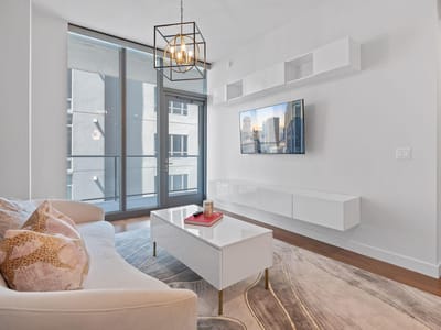 Primary bedroom at 44 East Ave Unit #1802 - 1 bed 1 bath home