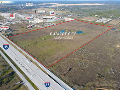 Aerial view with 72.92 acre industrial/commercial develop at 5600 South I-35 - None, San Marcos, TX