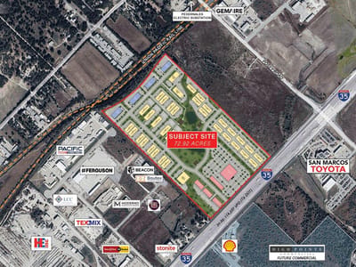 Aerial view with 72.92 acre master-planned development at 5600 South I-35 - None, San Marcos, TX