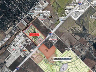 Aerial view with Highway 35 frontage at 5600 South I-35 - None, San Marcos, TX