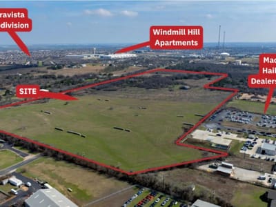 Aerial view with annotated aerial with nearby subdivision at 580 Rabbit Hill Rd - G305M50H - E Gtown ISD Abstracts, George...