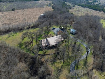 Aerial view with drone aerial over rural homestead area at 580 Rabbit Hill Rd - G305M50H - E Gtown ISD Abstracts, Georgeto...