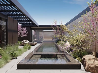 Patio - 6507 Bridge Point Pkwy #Lot 4 Patio with linear infinity pool at 6507 Bridge Point Pkwy #Lot 4 - 4 bed 4 bath home