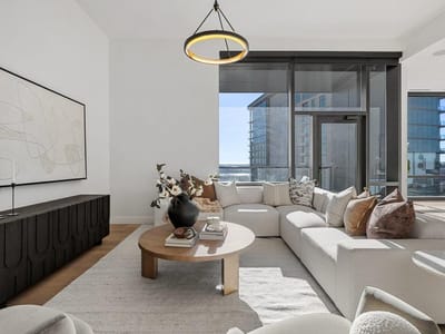 Living area at 70 Rainey St Unit #3203 - 3 bed 3 bath home