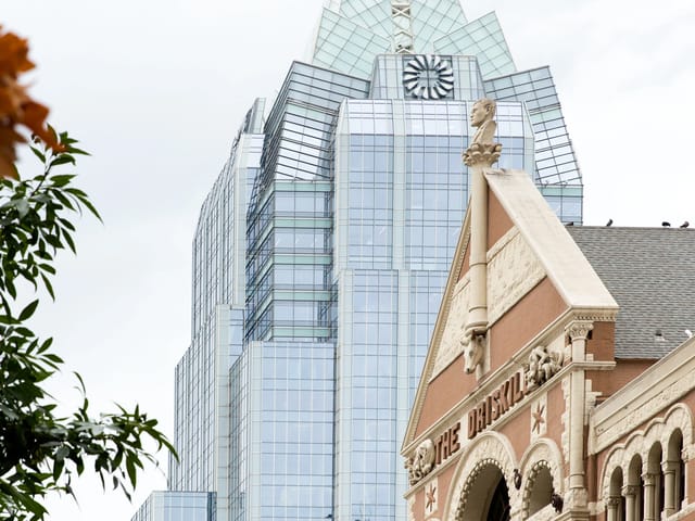 Downtown Austin high-rise corridor near Five Fifty Five