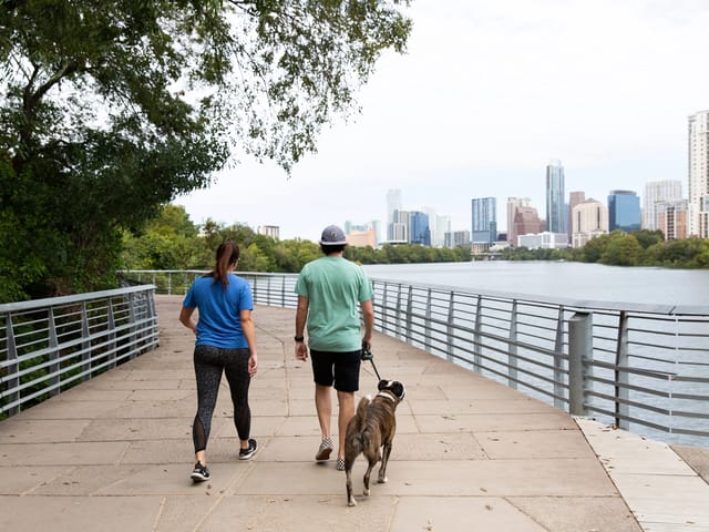 Lady Bird Lake boardwalk trail in Travis Heights Austin