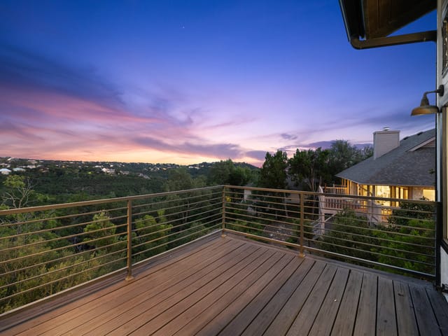Sunset from the deck at 6905 Ladera Norte, Austin, over the Hill Country